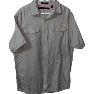 Sean John Mens Shirt XL Gray Original Fit Linen Blend Short Sleeve Breathable